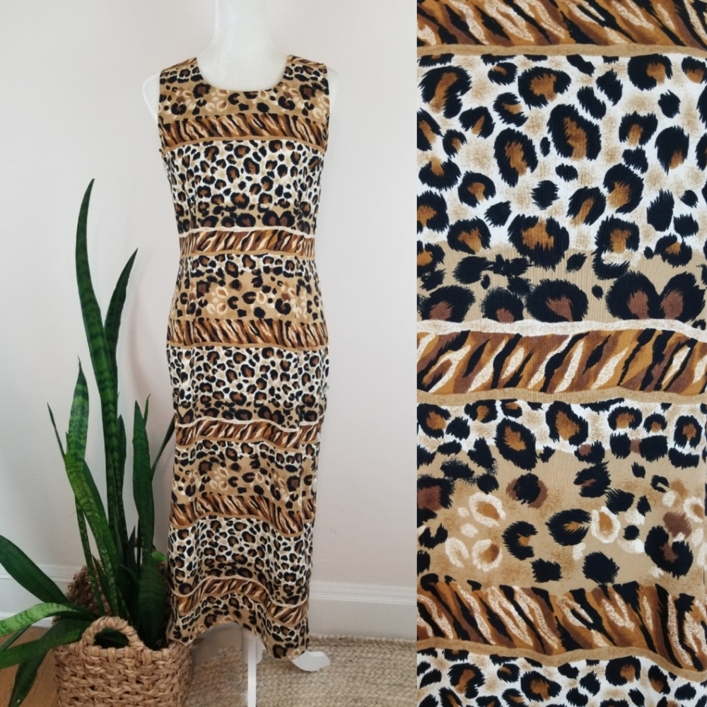 VTG 90s Leopard + Tiger Sheath Dress